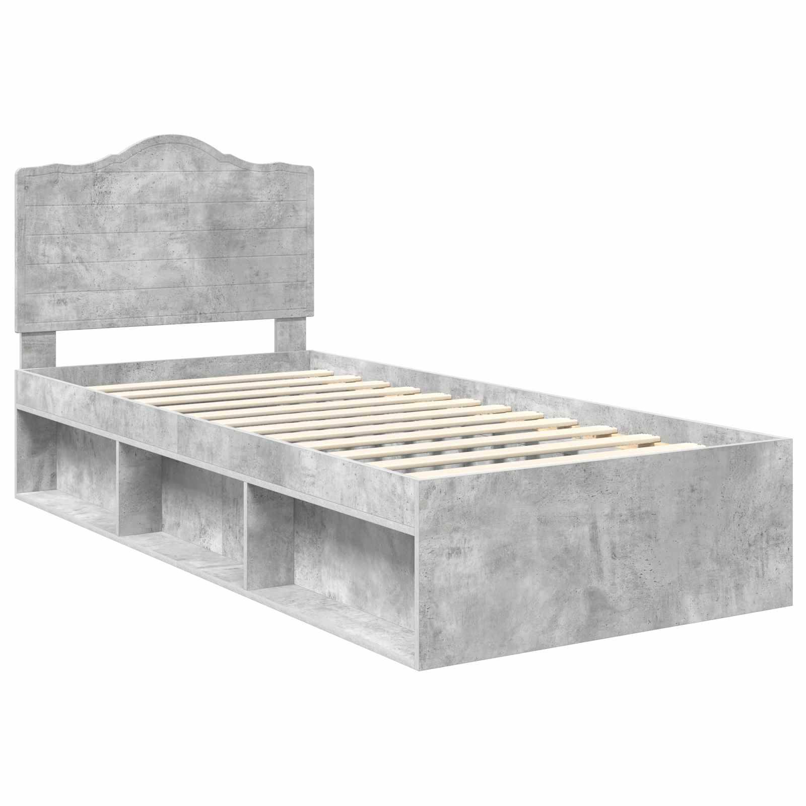 vidaXL Bettrahmen Beton Grau 90 x 190 cm Massives Kiefernholz