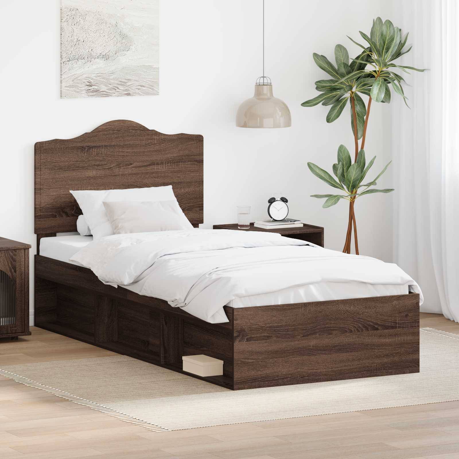 vidaXL Bettrahmen Braun Eichen-Optik 100 x 200 cm Massives Kiefernholz