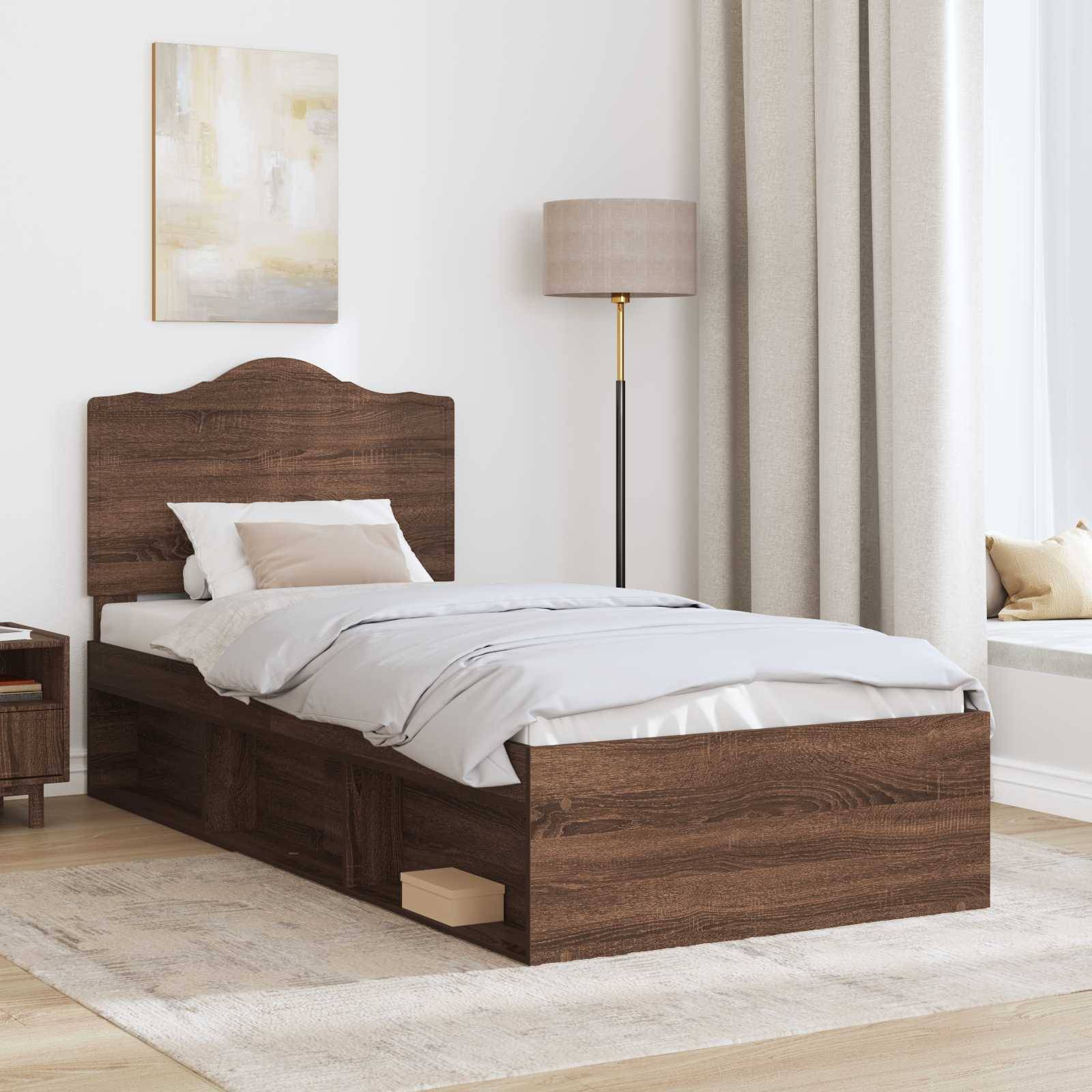 vidaXL Bettrahmen Braun Eichen-Optik 90 x 190 cm Massives Kiefernholz