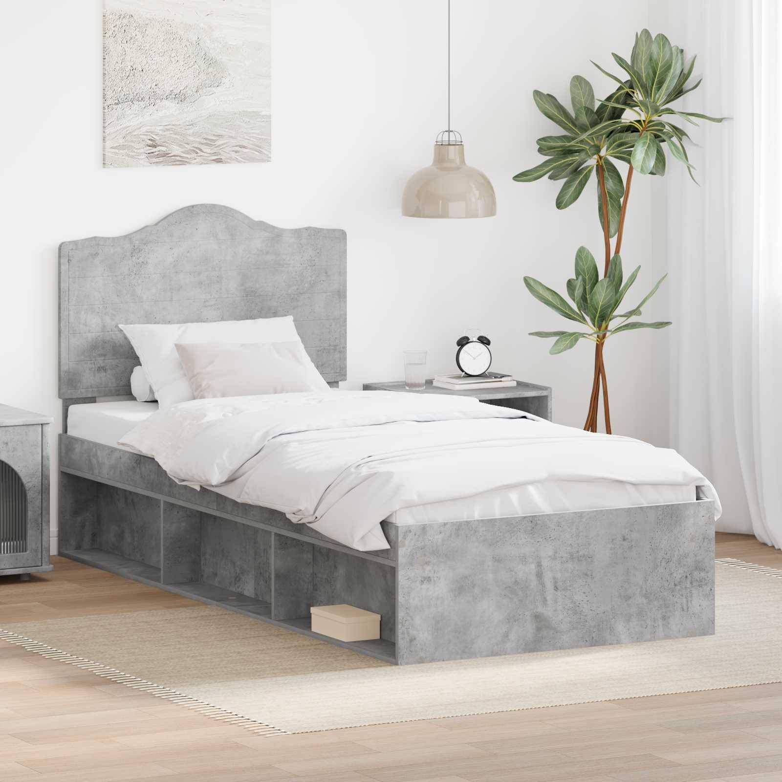 vidaXL Bettrahmen Beton Grau 90 x 190 cm Massives Kiefernholz