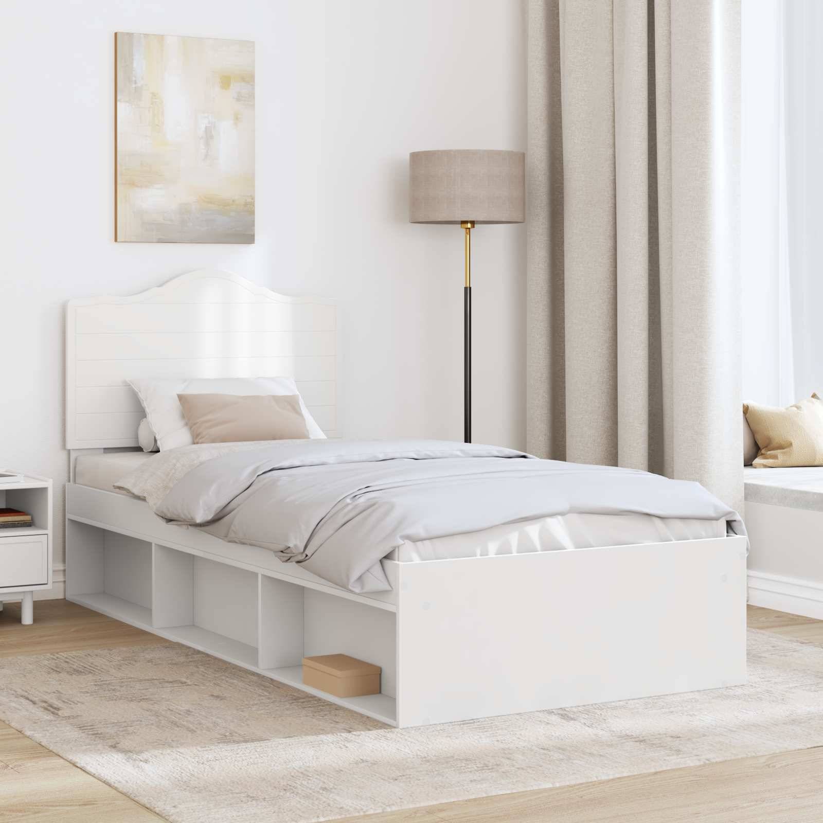 vidaXL Bettrahmen mit Kopfteil Weiß 100 x 200 cm Massives Kiefernholz