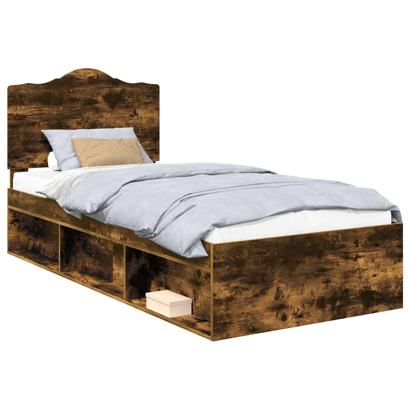 vidaXL Bettrahmen Geräucherte Eiche 100 x 200 cm Massives Kiefernholz