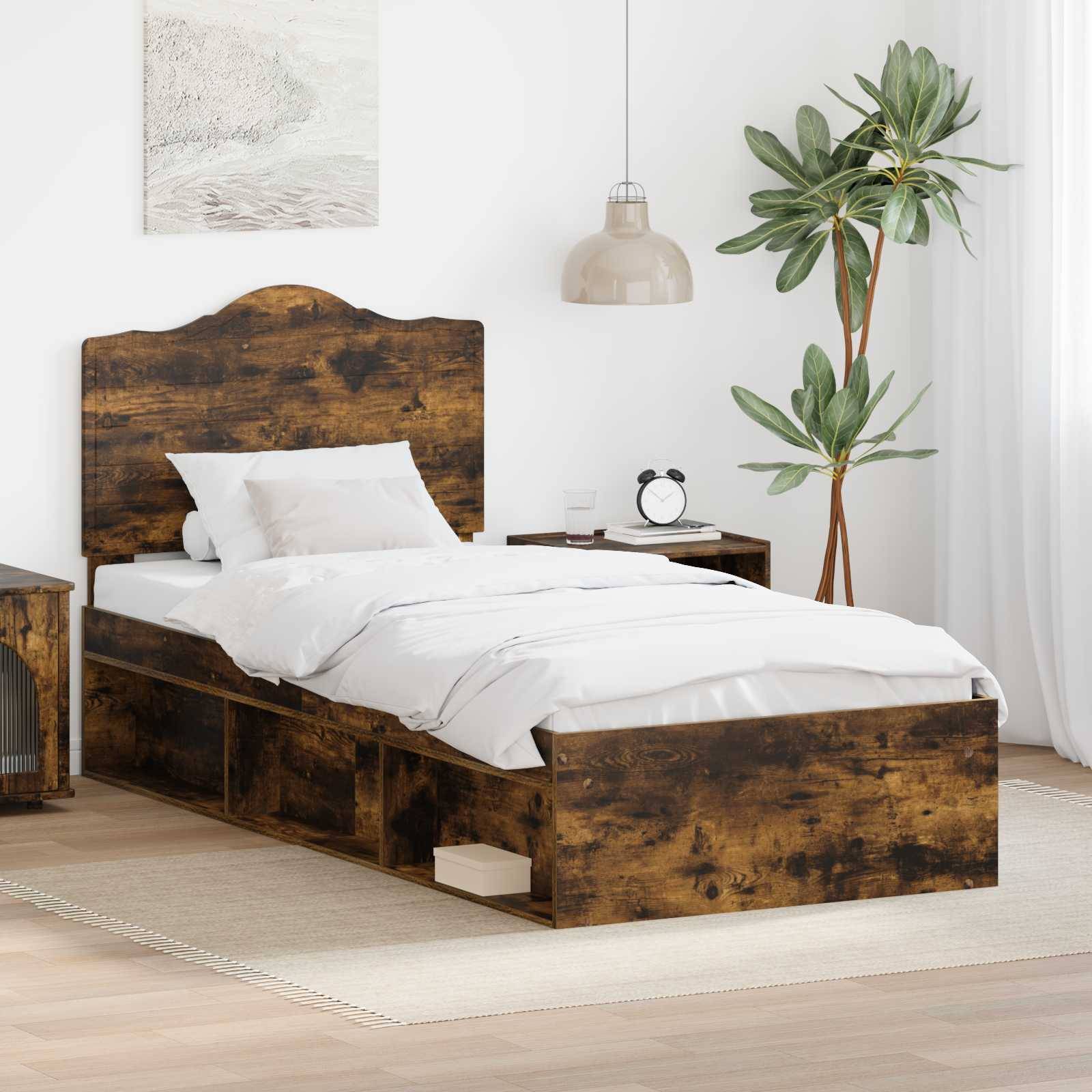 vidaXL Bettrahmen Geräucherte Eiche 100 x 200 cm Massives Kiefernholz