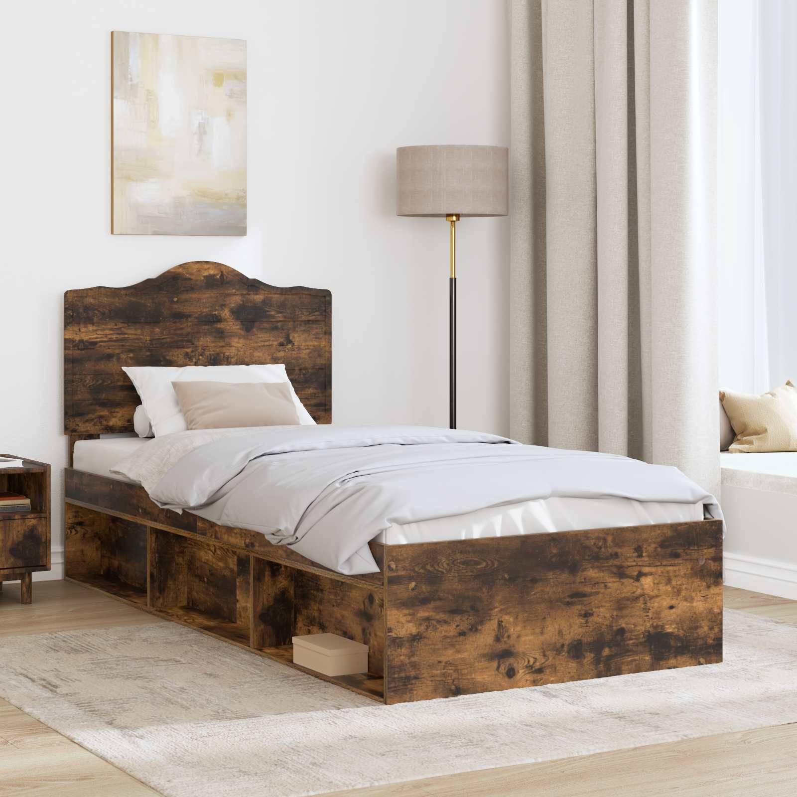 vidaXL Bettrahmen Geräucherte Eiche 100 x 200 cm Massives Kiefernholz
