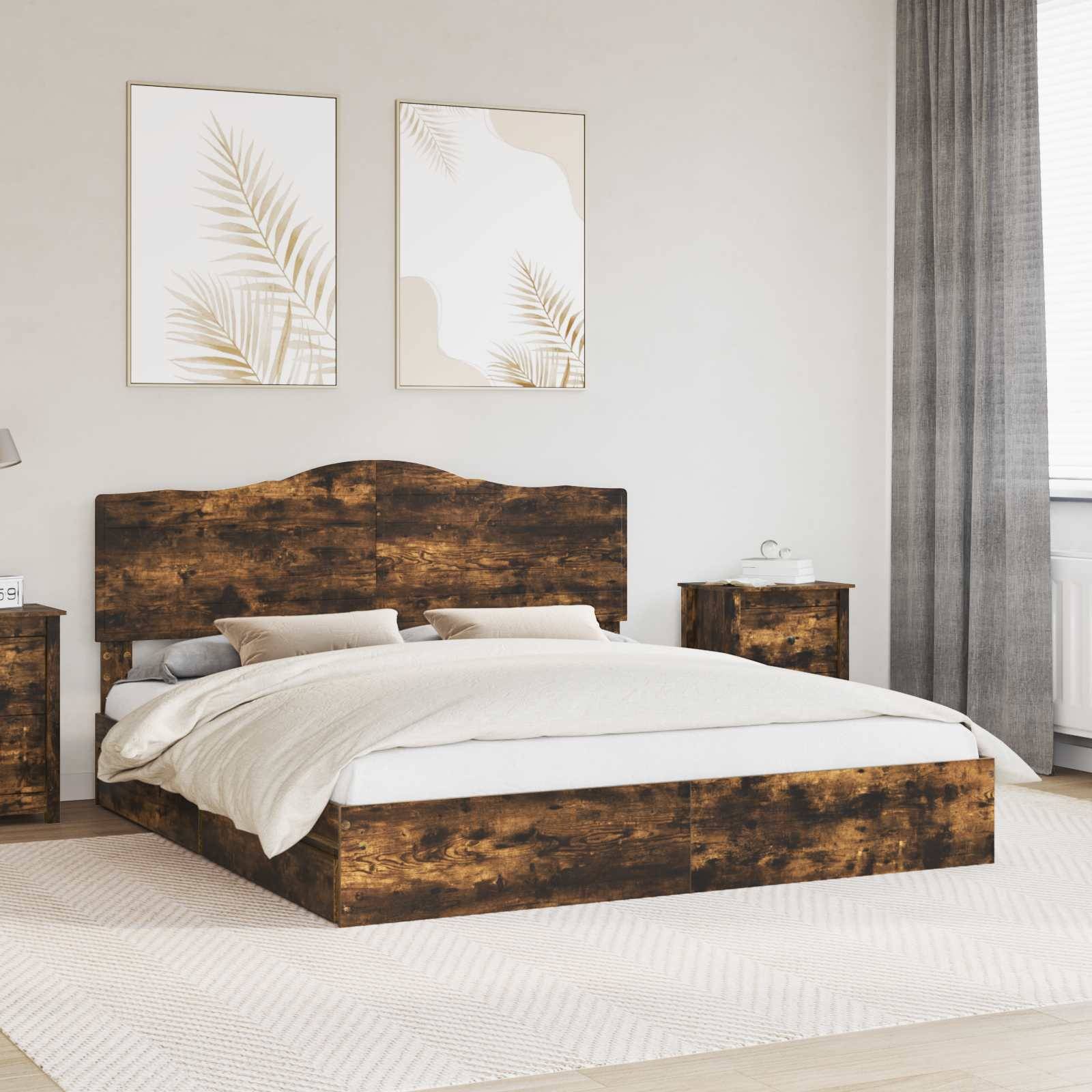 vidaXL Aufbewahrungsbett Geräucherte Eiche 180 x 200 cm Holzwerkstoff
