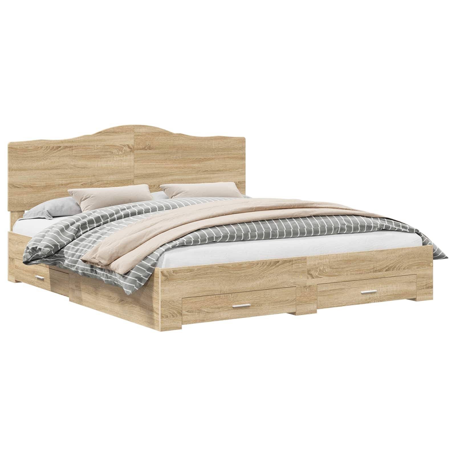 vidaXL Bettrahmen mit Kopfteil Sonoma-Eiche 200 x 200 cm Holzwerkstoff
