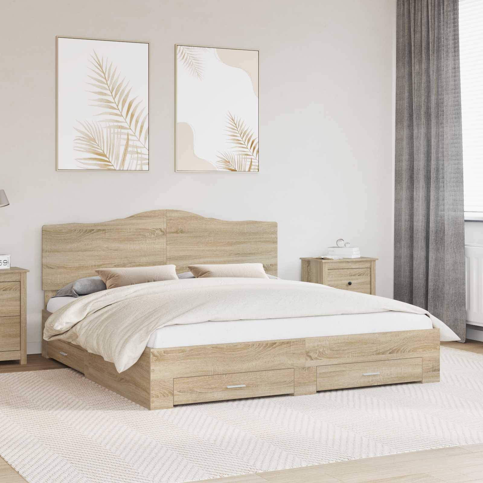 vidaXL Bettrahmen mit Kopfteil Sonoma-Eiche 200 x 200 cm Holzwerkstoff
