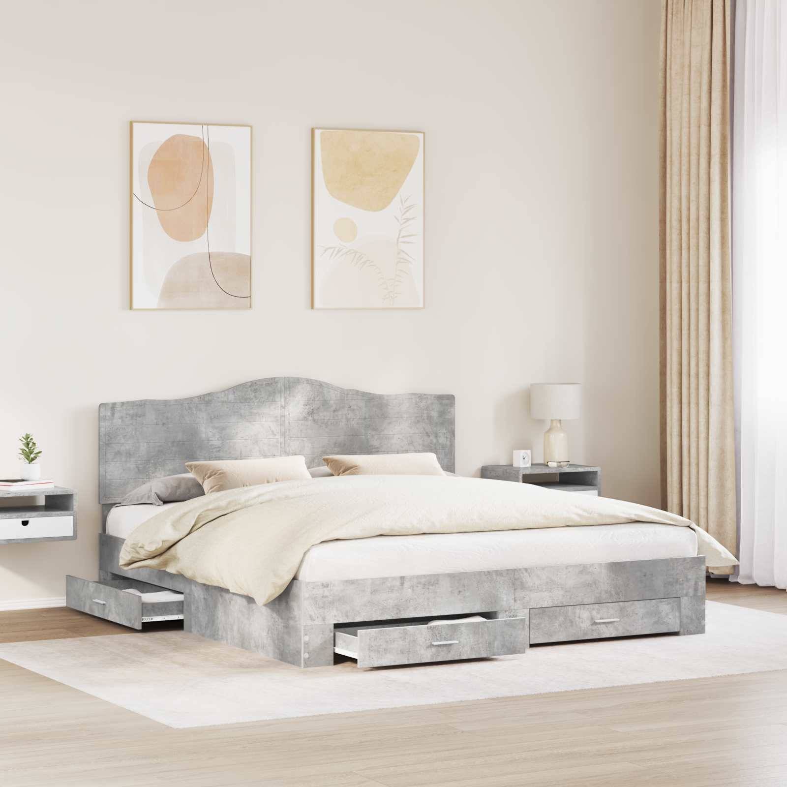 vidaXL Bettrahmen mit Kopfteil Beton Grau 200 x 200 cm Holzwerkstoff