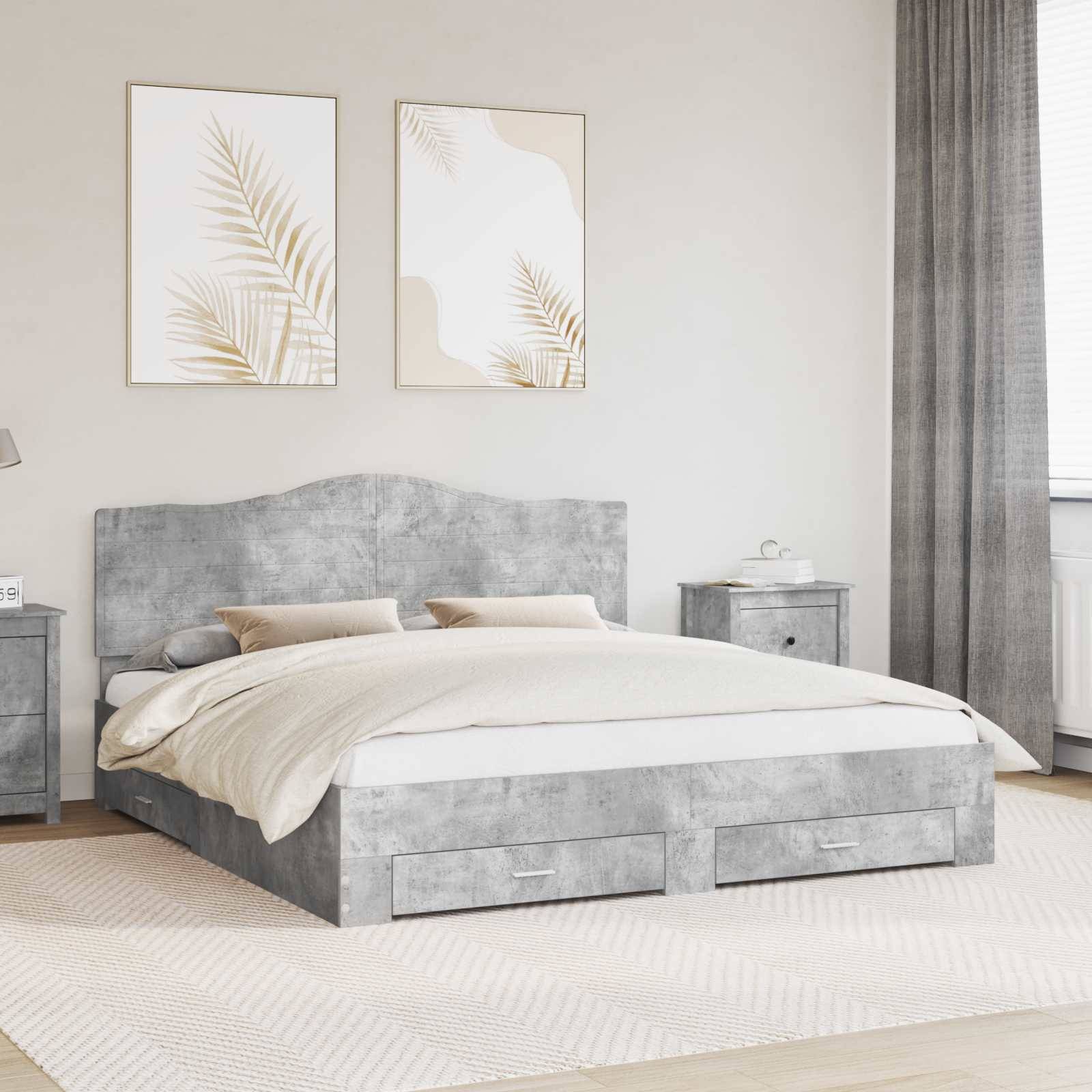 vidaXL Bettrahmen mit Kopfteil Beton Grau 200 x 200 cm Holzwerkstoff