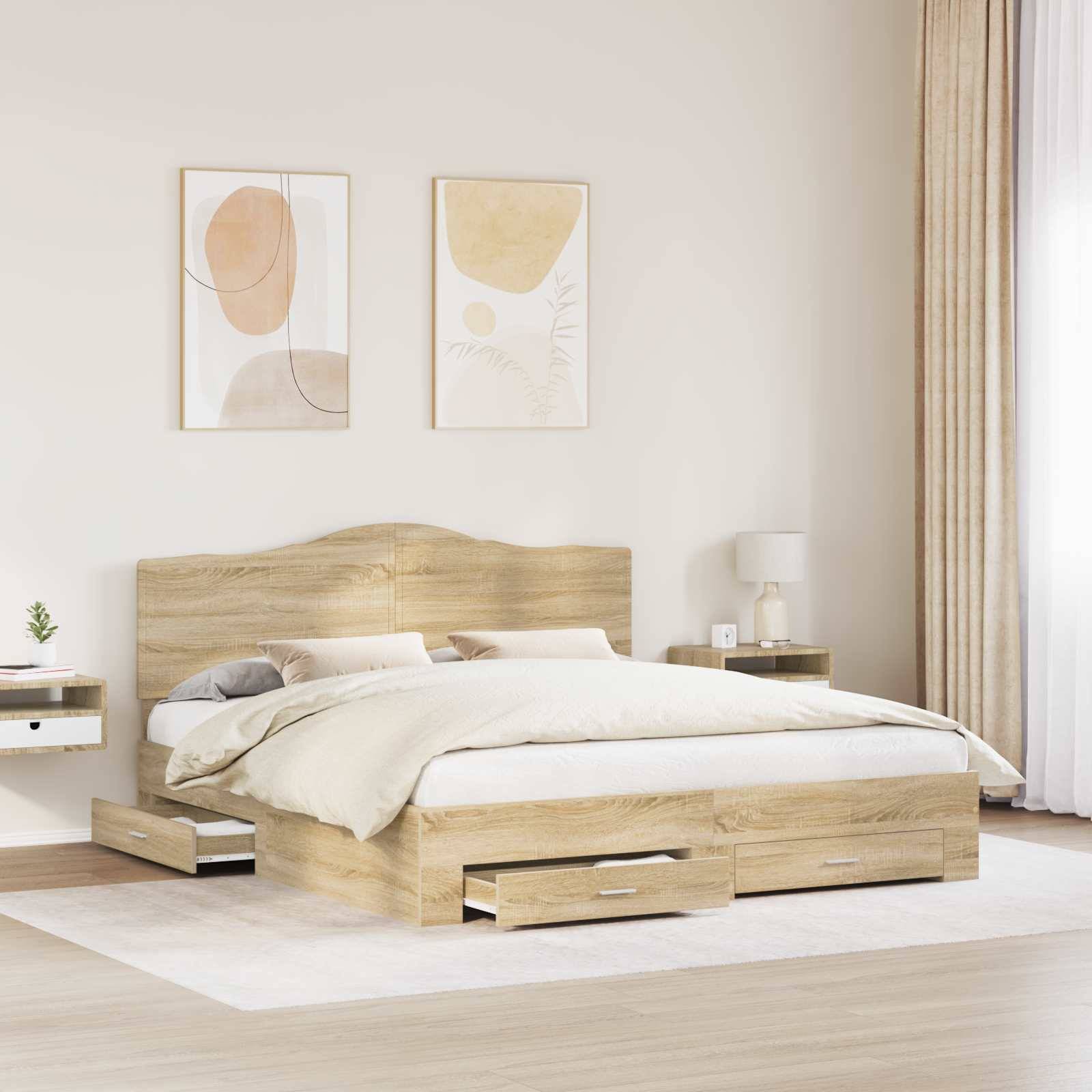 vidaXL Bettrahmen mit Kopfteil Sonoma-Eiche 200 x 200 cm Holzwerkstoff
