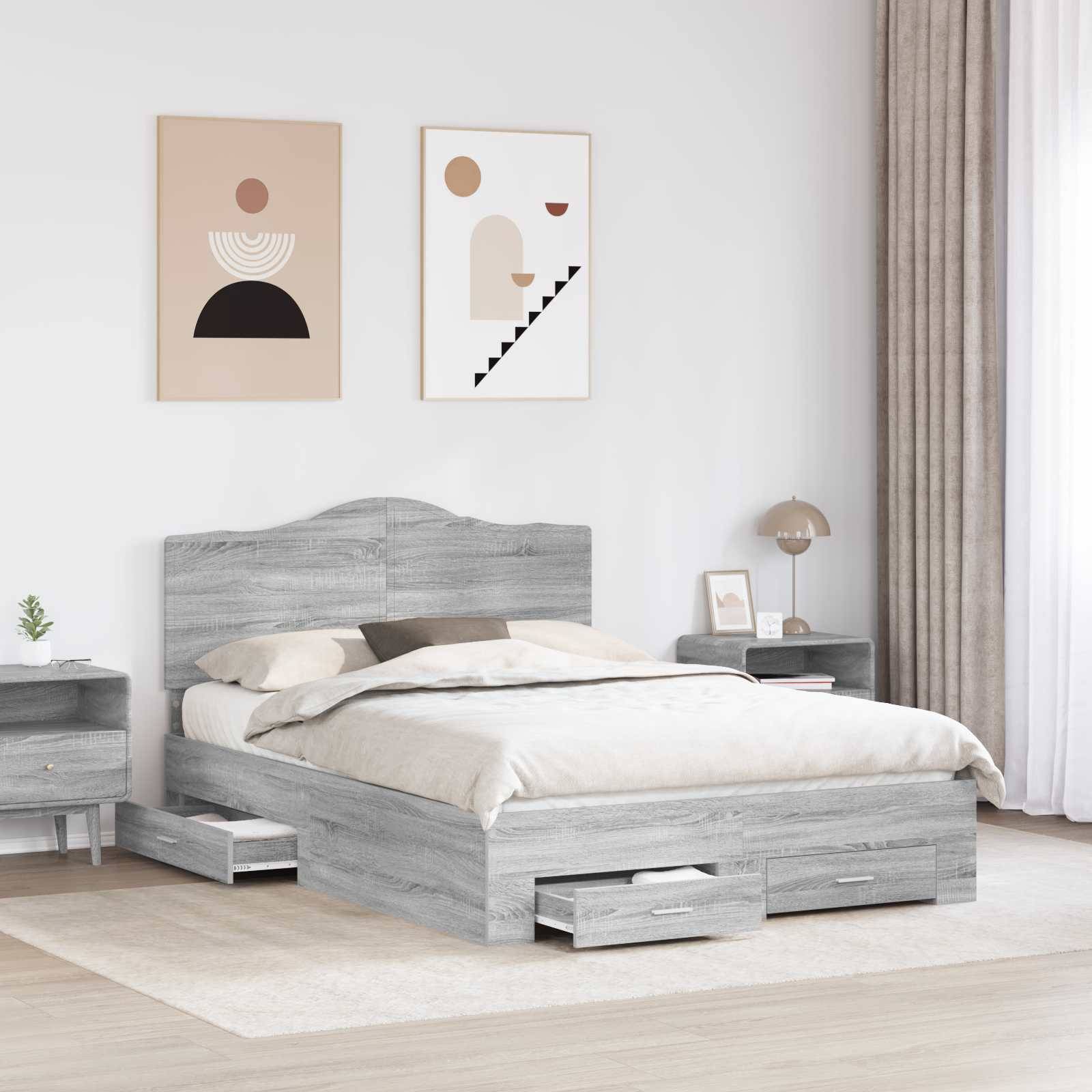vidaXL Bettrahmen Graues Sonoma 160 x 200 cm Holzwerkstoff