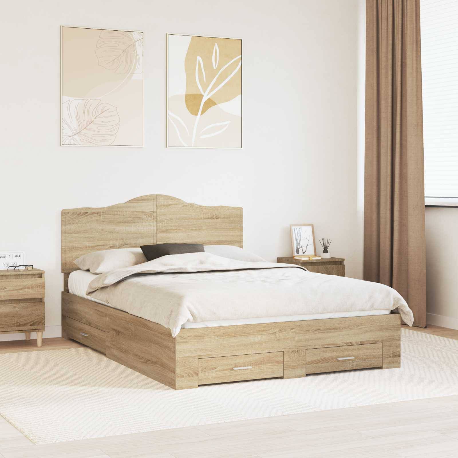 vidaXL Bettrahmen mit Kopfteil Sonoma-Eiche 140 x 190 cm Holzwerkstoff
