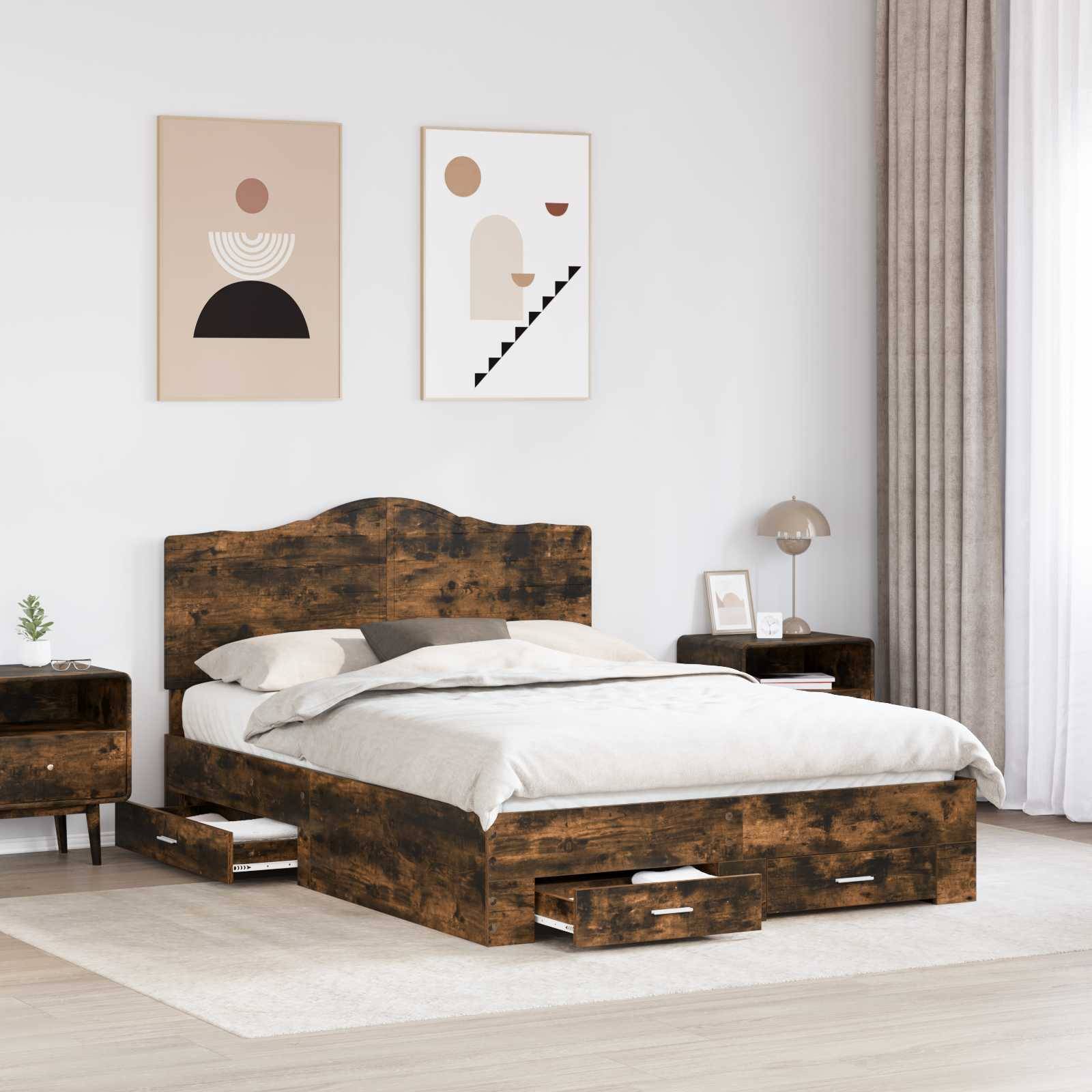 vidaXL Bettrahmen Geräucherte Eiche 140 x 200 cm Holzwerkstoff
