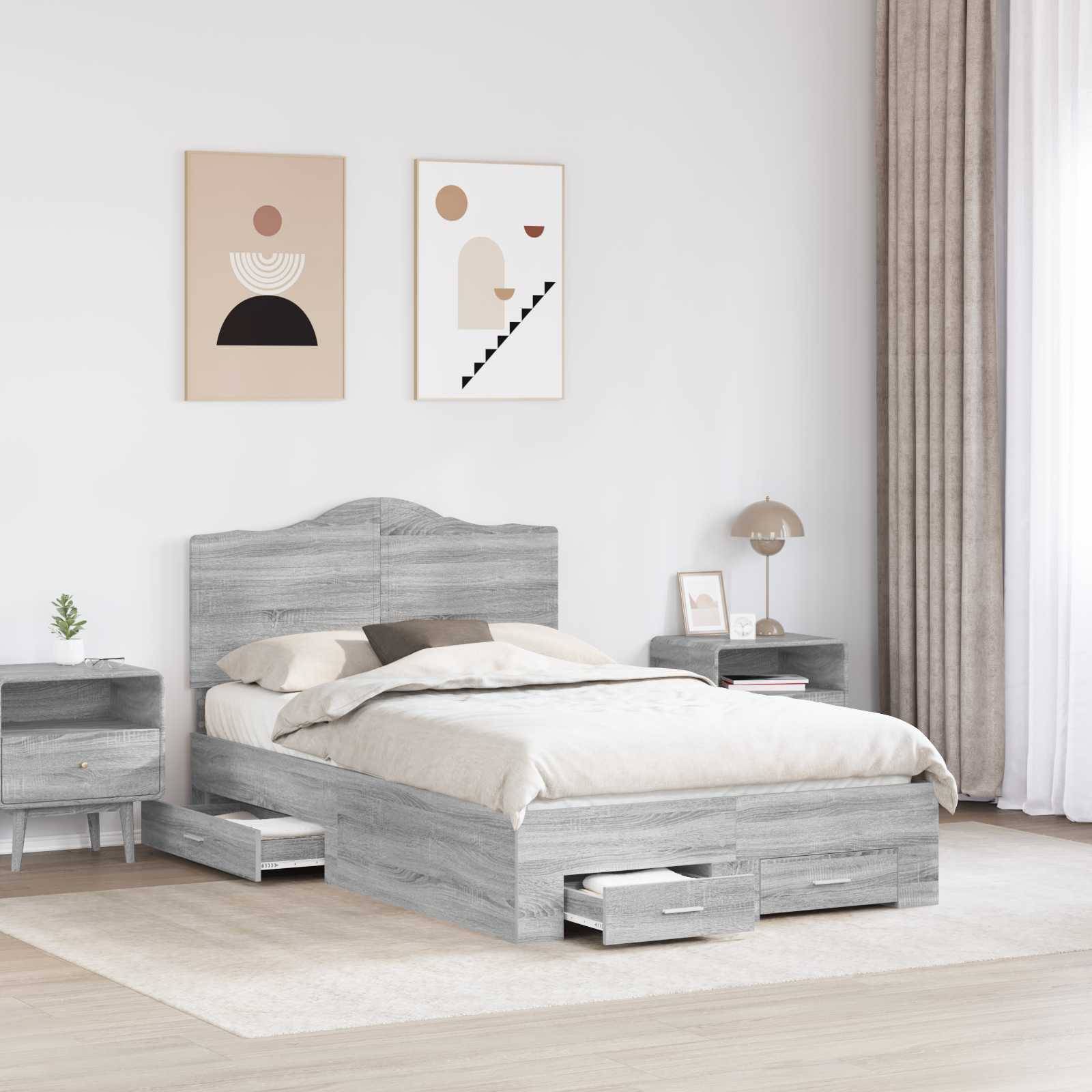 vidaXL Bettrahmen Graues Sonoma 135 x 190 cm Holzwerkstoff