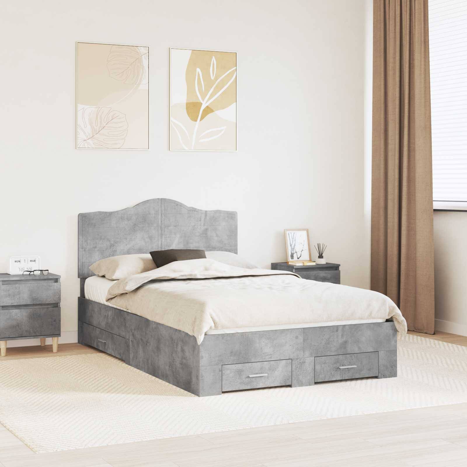 vidaXL Bettrahmen mit Kopfteil Beton Grau 120 x 190 cm Holzwerkstoff