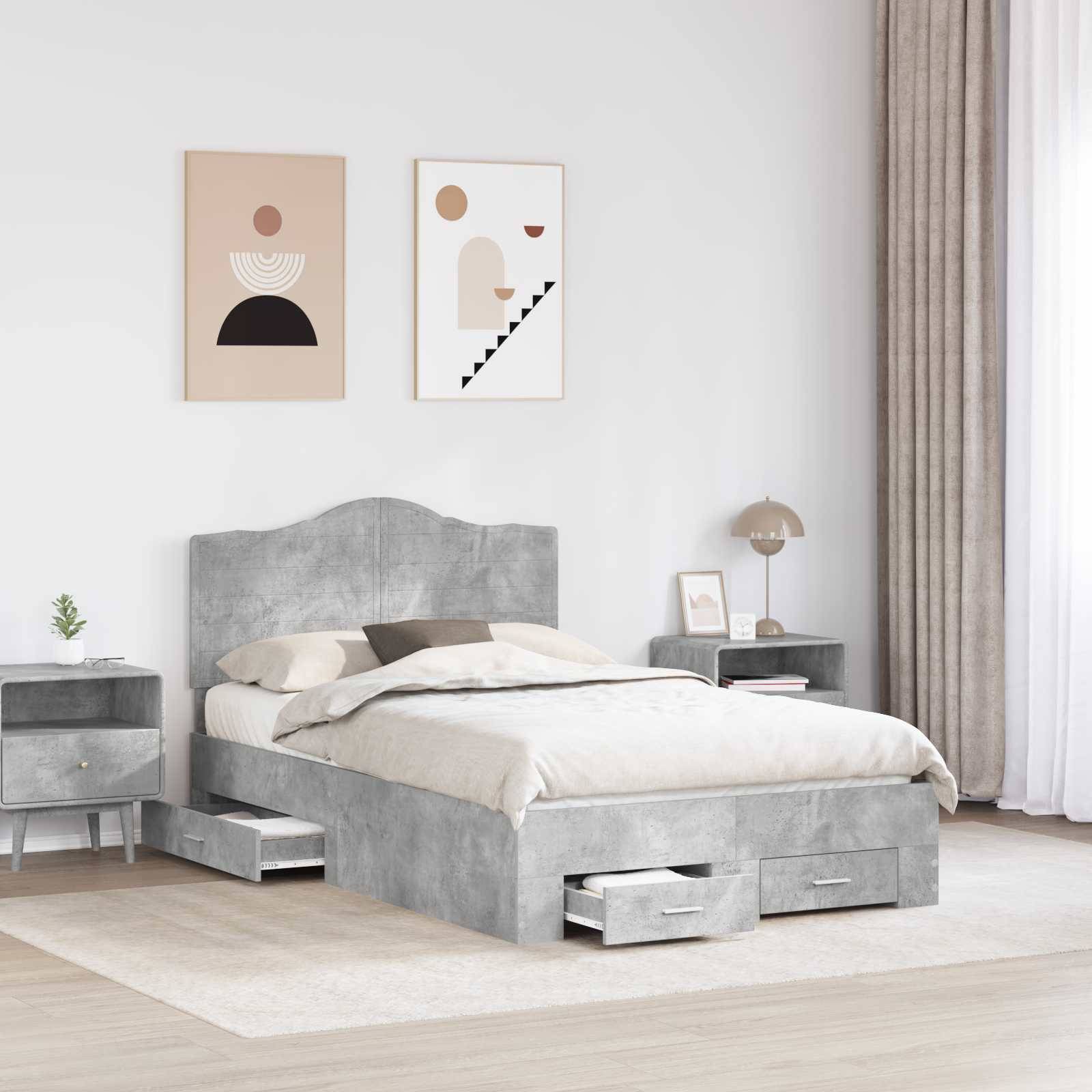 vidaXL Bettrahmen mit Kopfteil Beton Grau 120 x 190 cm Holzwerkstoff