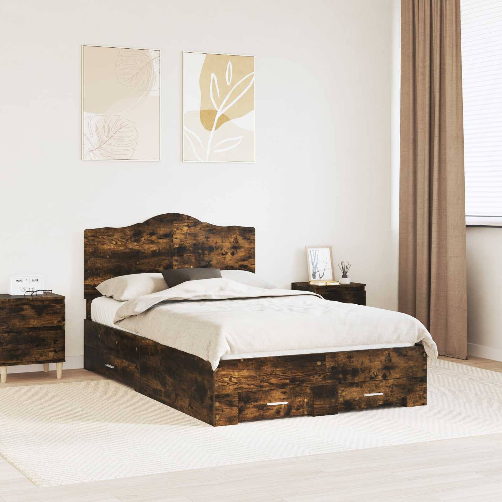 vidaXL Bettrahmen Geräucherte Eiche 135 x 190 cm Holzwerkstoff