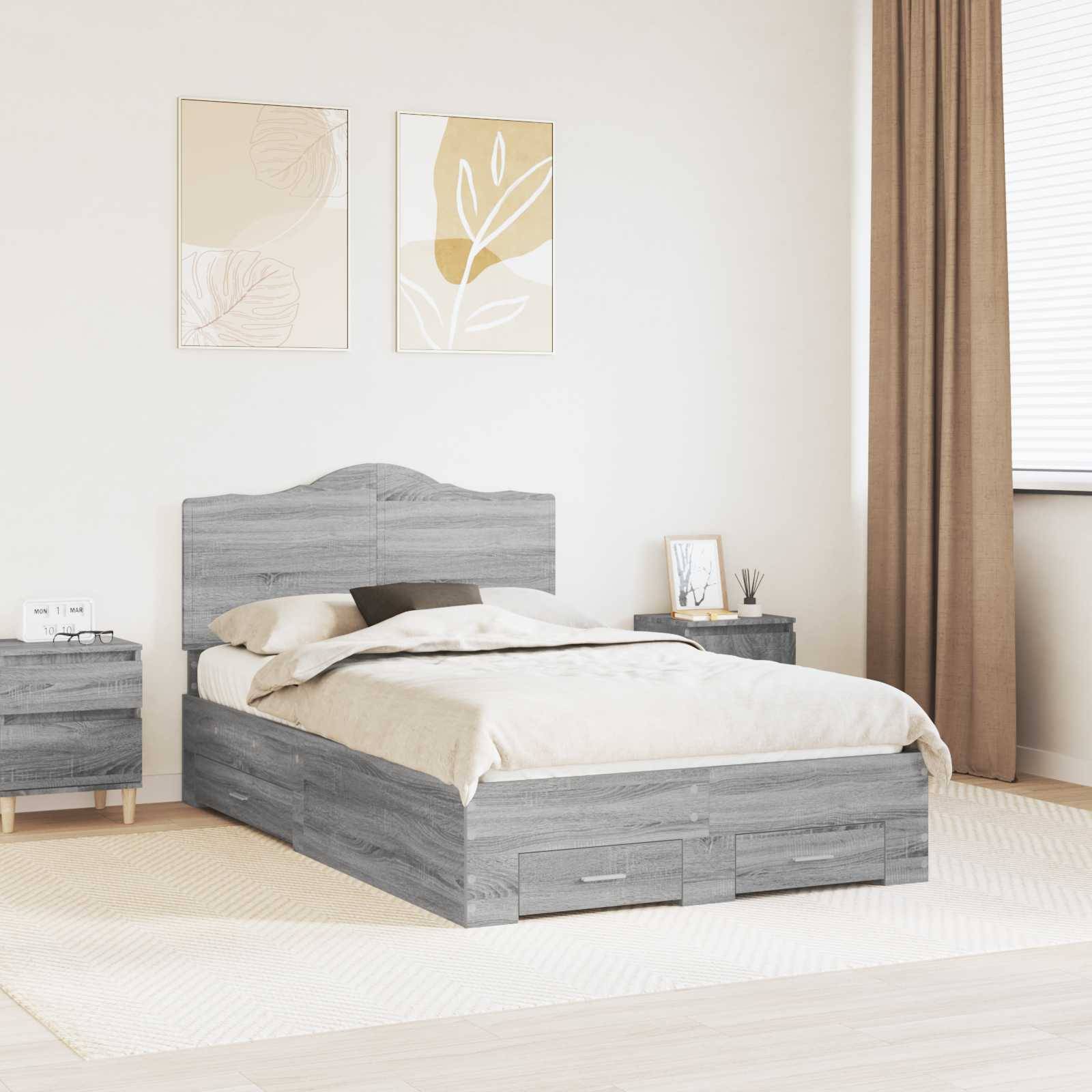 vidaXL Bettrahmen Graues Sonoma 120 x 200 cm Holzwerkstoff