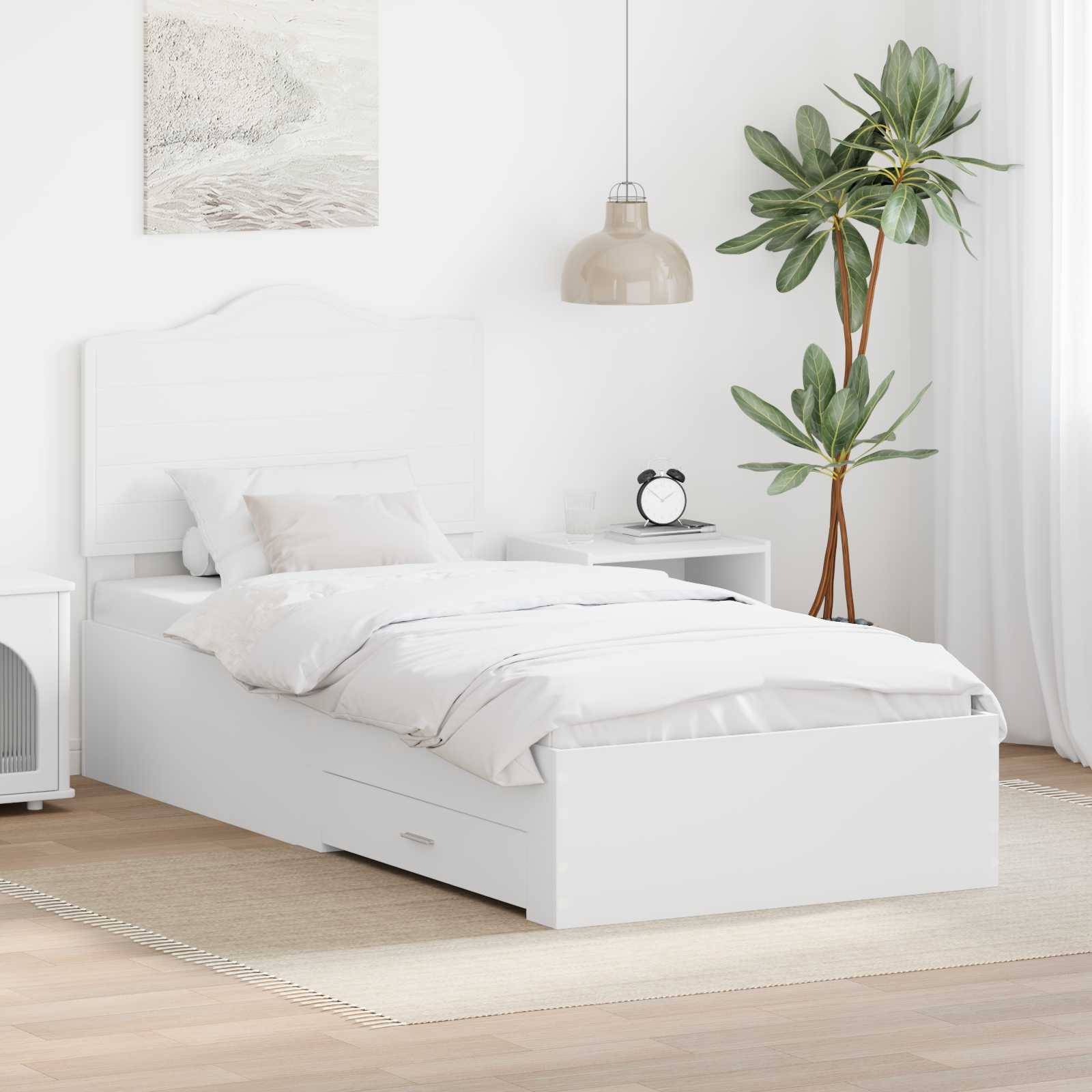 vidaXL Bettrahmen mit Kopfteil Weiß 90 x 190 cm Holzwerkstoff