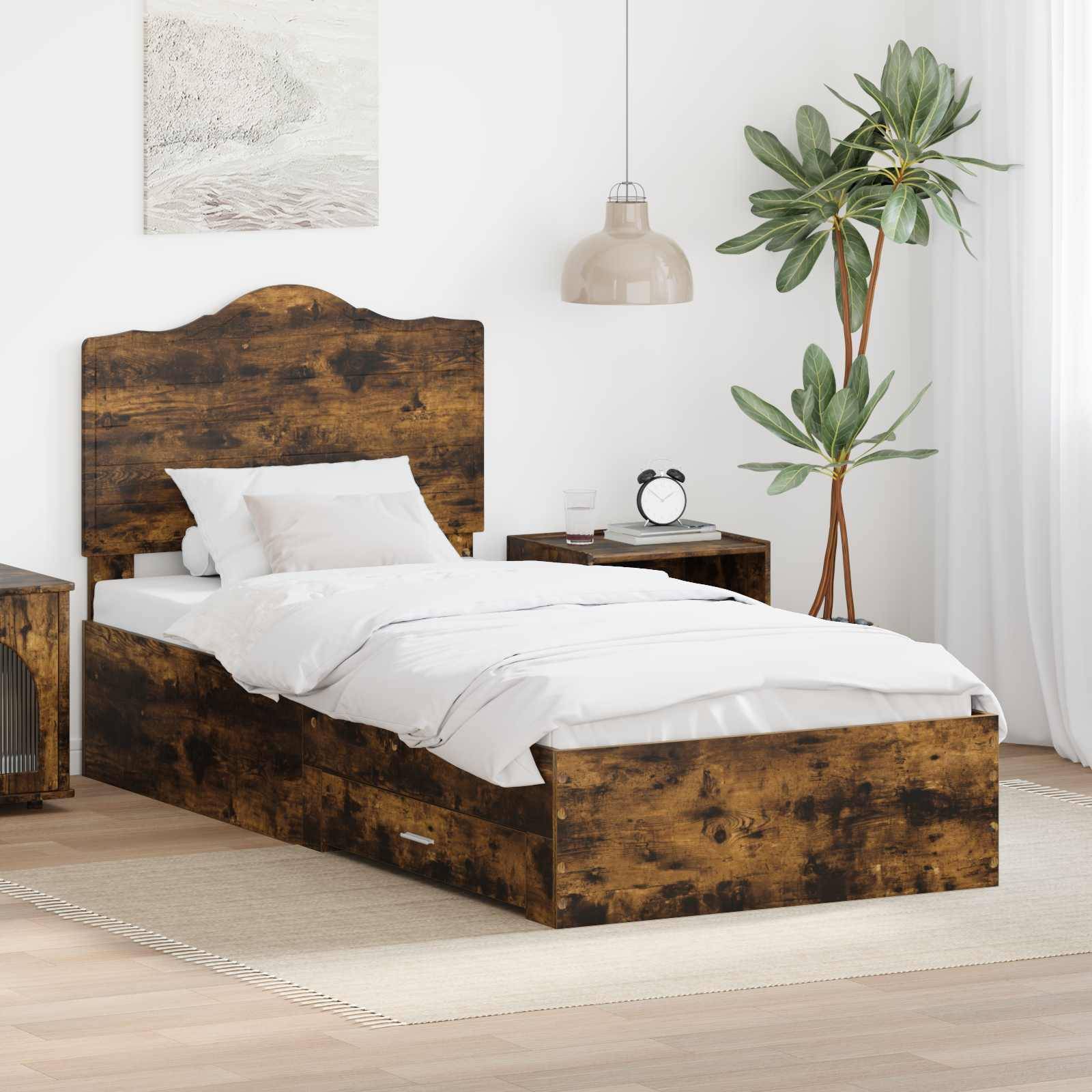 vidaXL Bettrahmen Geräucherte Eiche 70 x 190 cm Holzwerkstoff