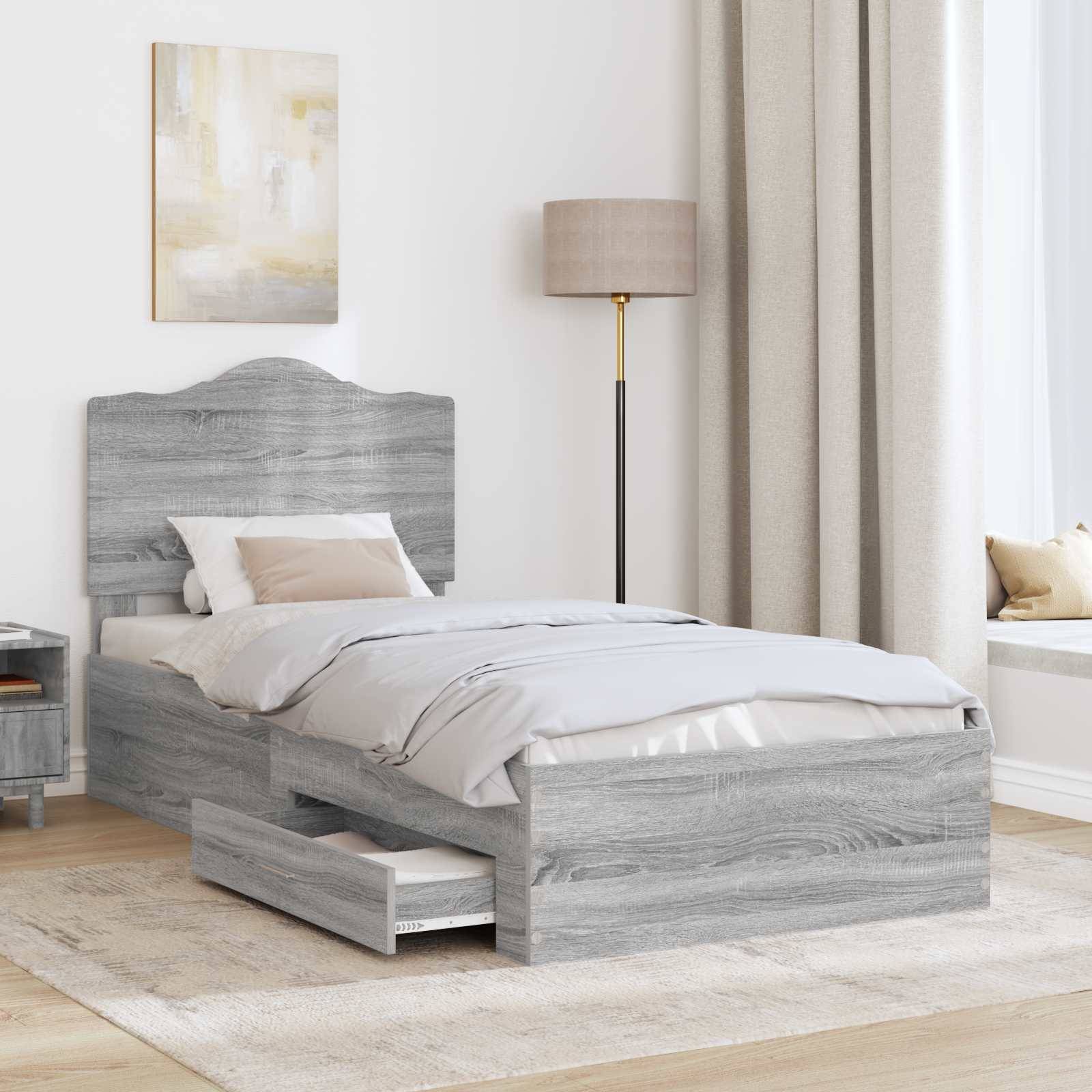 vidaXL Bettrahmen mit Kopfteil Graues Sonoma 75 x 190 cm Holzwerkstoff