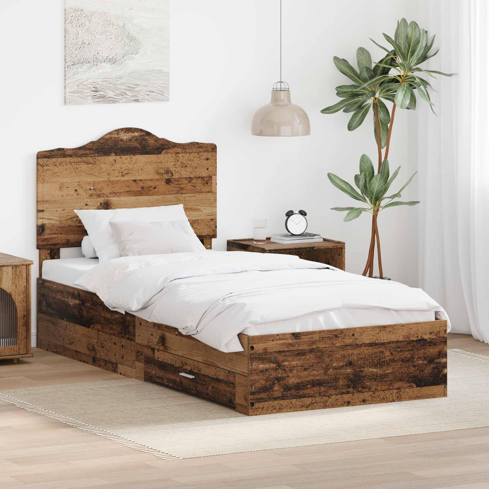 vidaXL Bettrahmen mit Kopfteil Altholz 90 x 190 cm Holzwerkstoff