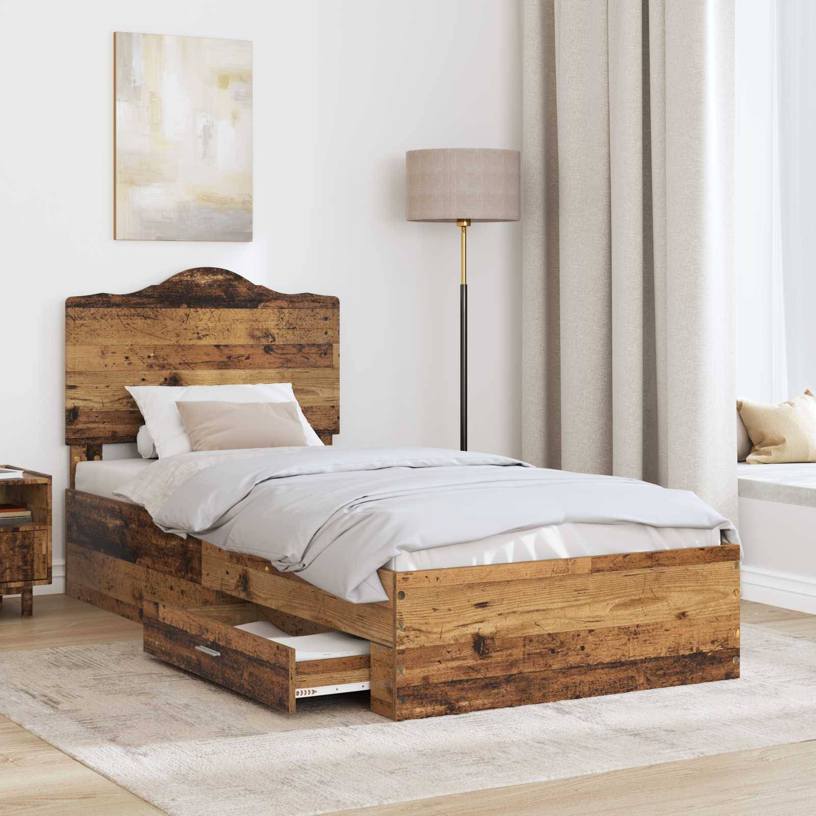 vidaXL Bettrahmen mit Kopfteil Altholz 90 x 190 cm Holzwerkstoff