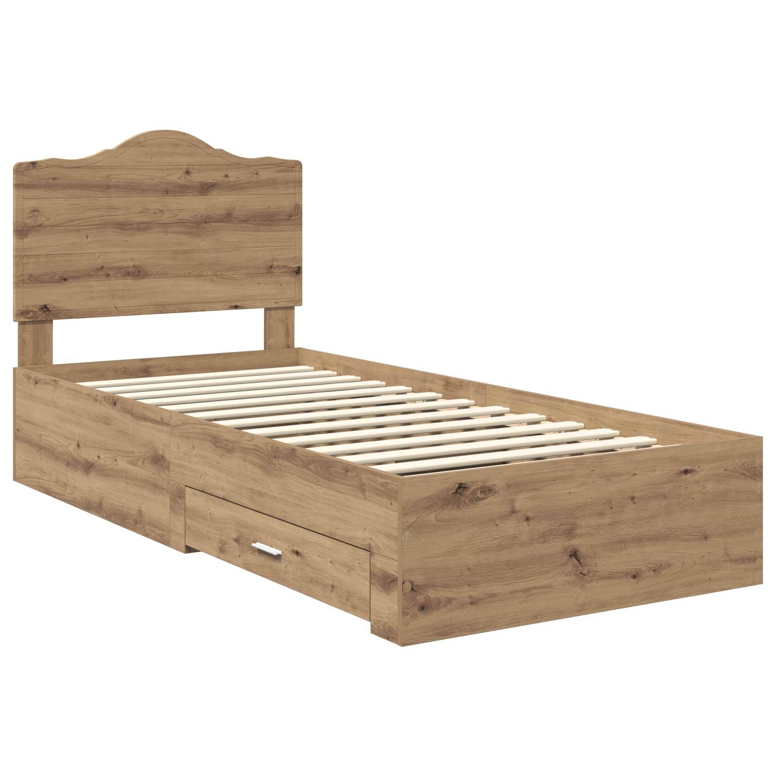 vidaXL Bettrahmen mit Kopfteil Artisan-Eiche 90 x 200 cm Holzwerkstoff