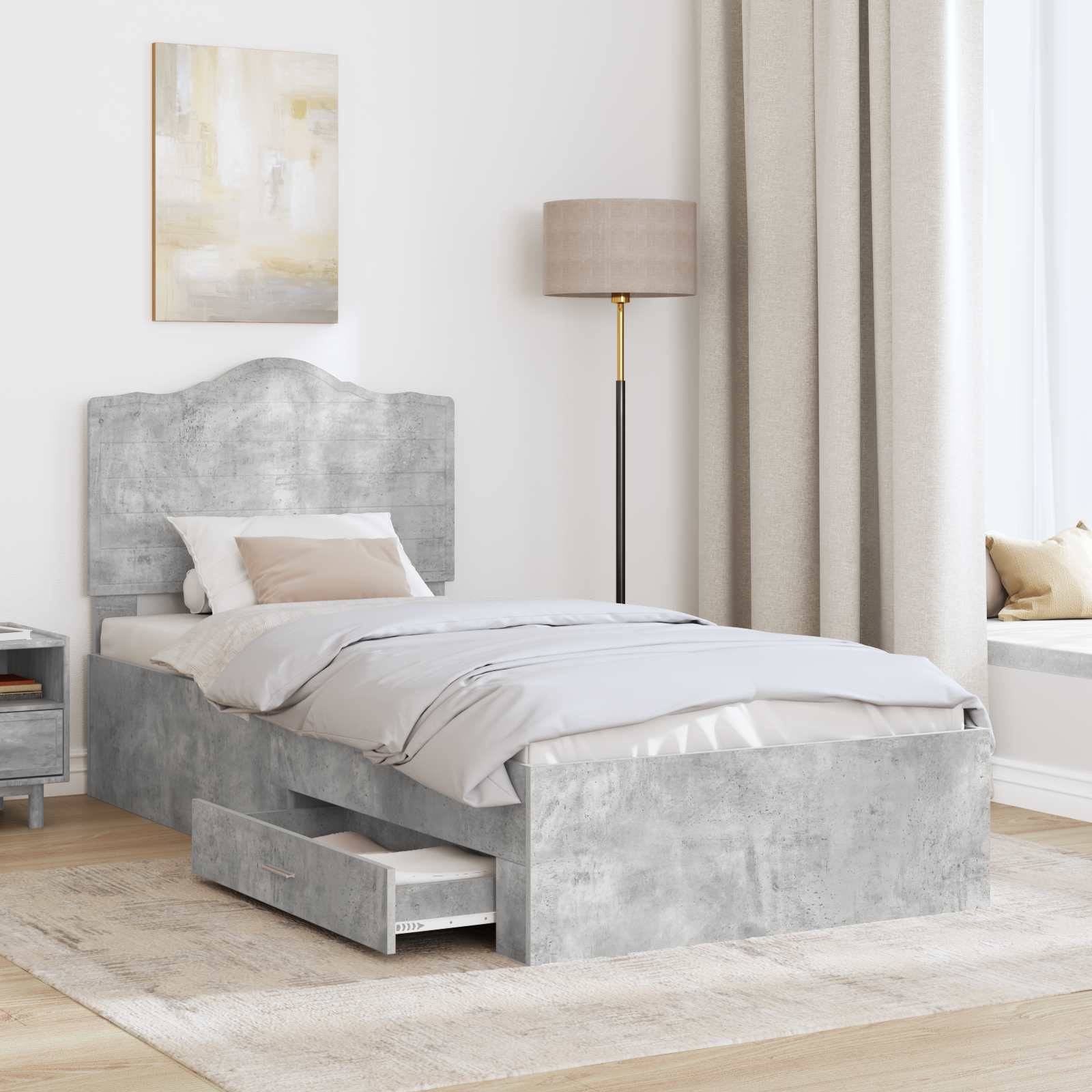 vidaXL Bettrahmen mit Kopfteil Beton Grau 90 x 190 cm Holzwerkstoff