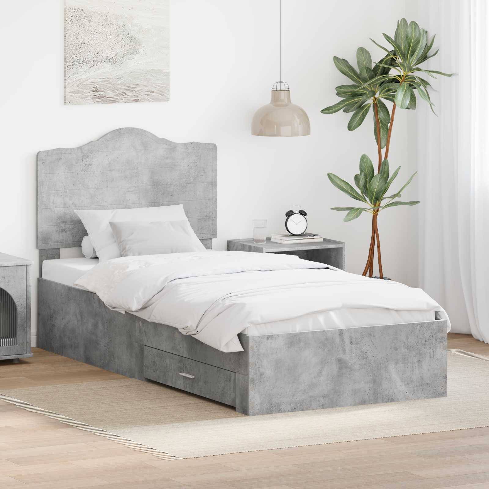 vidaXL Bettrahmen mit Kopfteil Beton Grau 90 x 190 cm Holzwerkstoff