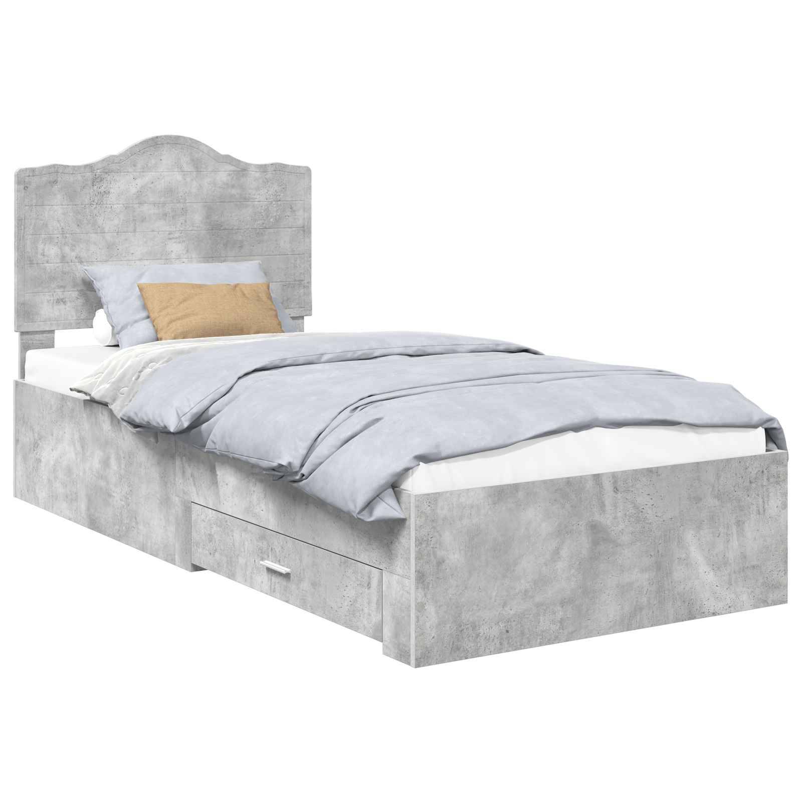 vidaXL Bettrahmen mit Kopfteil Beton Grau 90 x 190 cm Holzwerkstoff