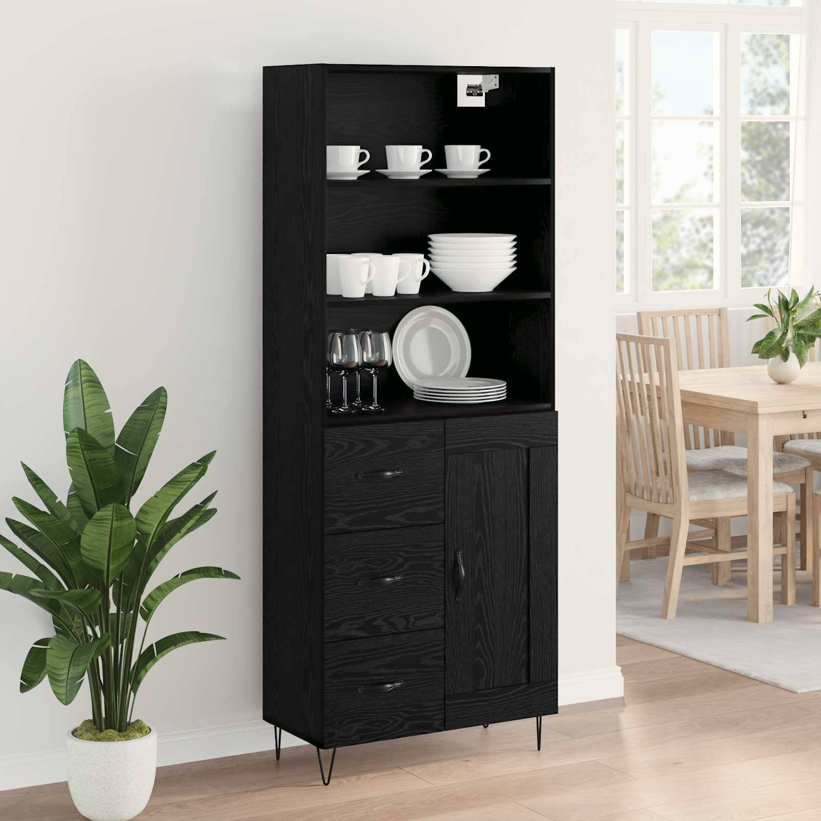 vidaXL Highboard 2 pcs Schwarz Eichen-Optik Holzwerkstoff
