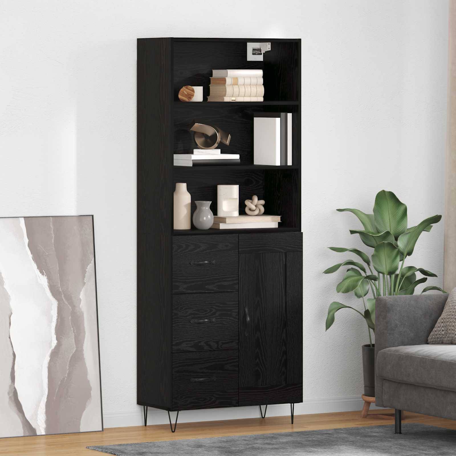 vidaXL Highboard 2 pcs Schwarz Eichen-Optik Holzwerkstoff