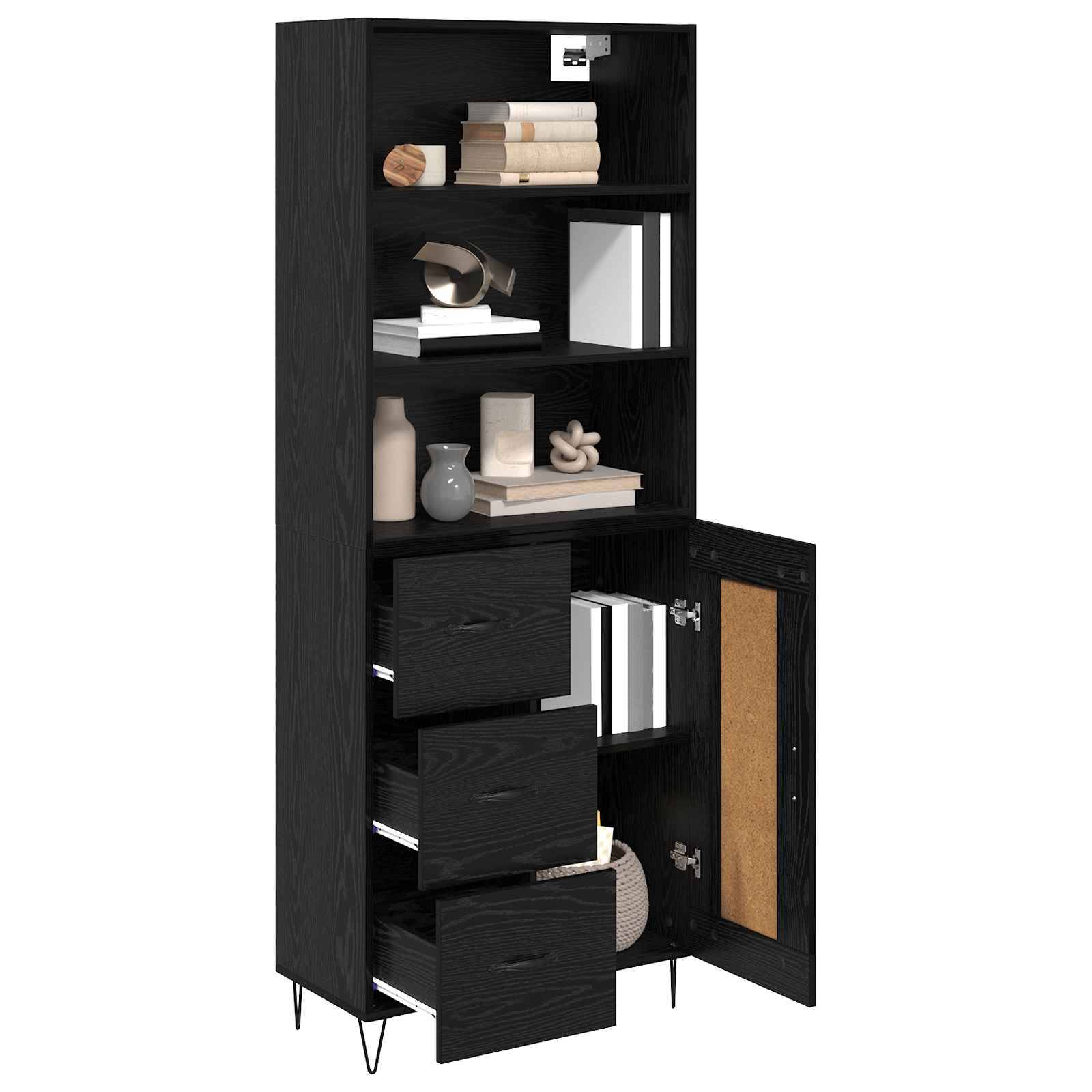 vidaXL Highboard 2 pcs Schwarz Eichen-Optik Holzwerkstoff
