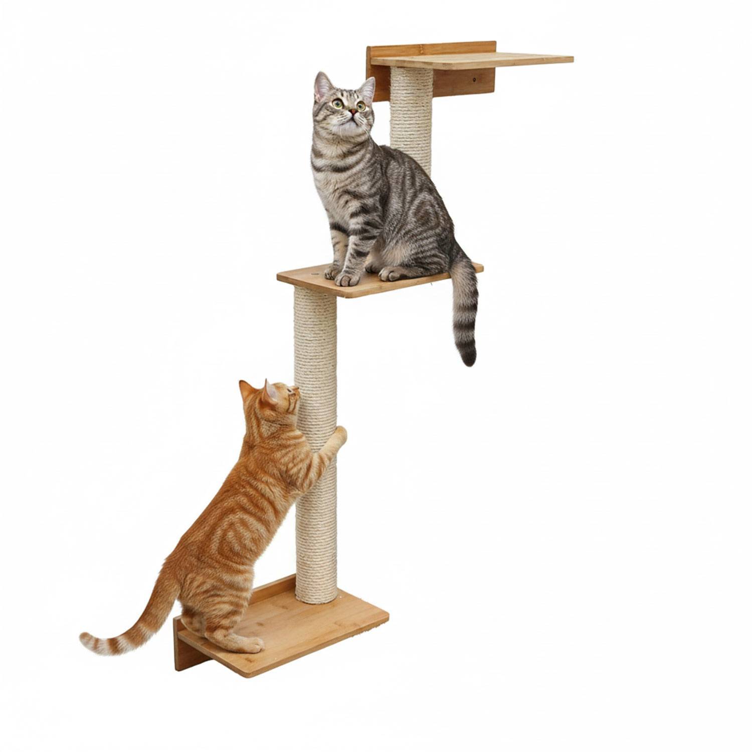 107 cm Wandkratzbaum mit 3 Plateaus für Katzen - Sisal Kratzbaum zur Wandmontage