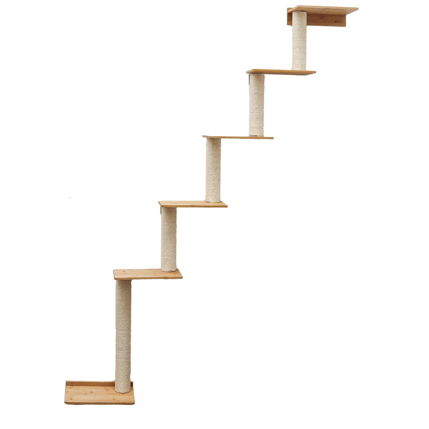 215 cm Wandkratzbaum mit 6 Plateaus für Katzen - Sisal Kratzbaum zur Wandmontage