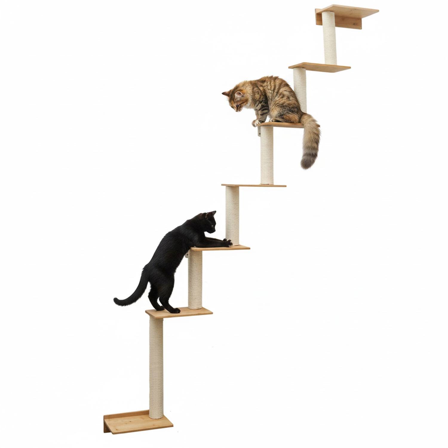 251 cm Wandkratzbaum mit 7 Plateaus für Katzen - Sisal Kratzbaum zur Wandmontage