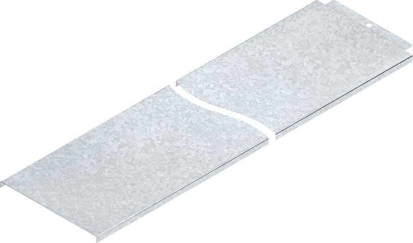 Zwei flache, metallische, rechteckige Stücke mit einem gekrümmten Riss in der Mitte, was eine getrennte oder unterbrochene Verbindung andeutet.