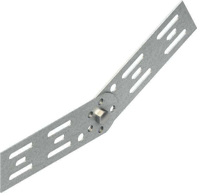 Metallhalterung mit Schlitzen zur verstellbaren Befestigung.