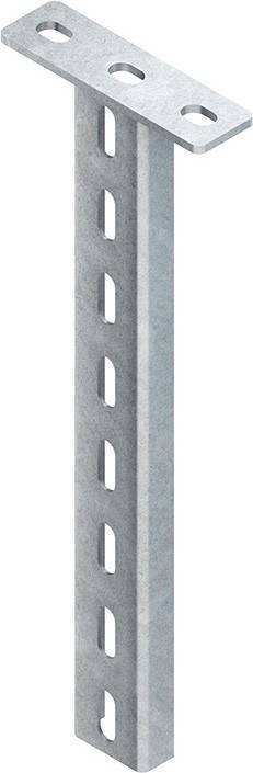 Eine vertikale Metallschiene mit mehreren länglichen Löchern in einer Linie angeordnet, die häufig in Regalsystemen zur Höhenverstellung verwendet wird.