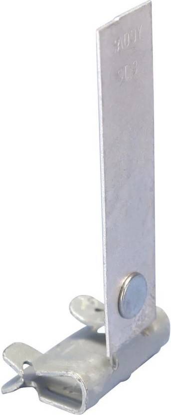 Eine Nahaufnahme einer Metallhalterung mit einer kreisförmigen Basis. Der Hintergrund ist schlicht und betont die metallische Textur und Einfachheit der Halterung.