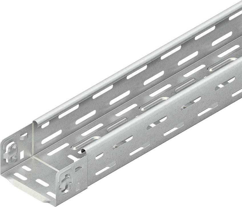 Metallkabelrinne mit Schlitzdesign zur Unterstützung und Organisation von Kabeln, die typischerweise in elektrischen Installationen verwendet wird.