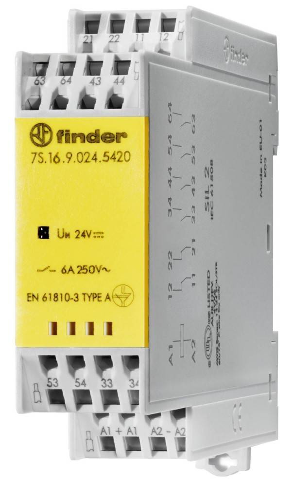 Finder Relaismodul, Modell 7S.16.9.024.5420, ausgelegt für 24V, 6A, entspricht EN 61810-3 TYP A.