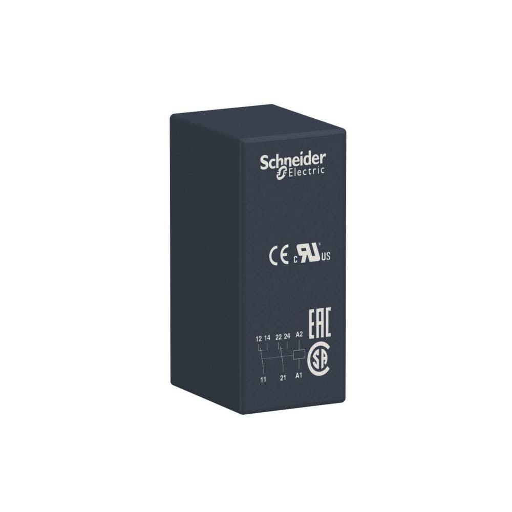 Schneider Electric Steuerrelais mit Zertifizierungszeichen auf einem schwarzen rechteckigen Gehäuse.