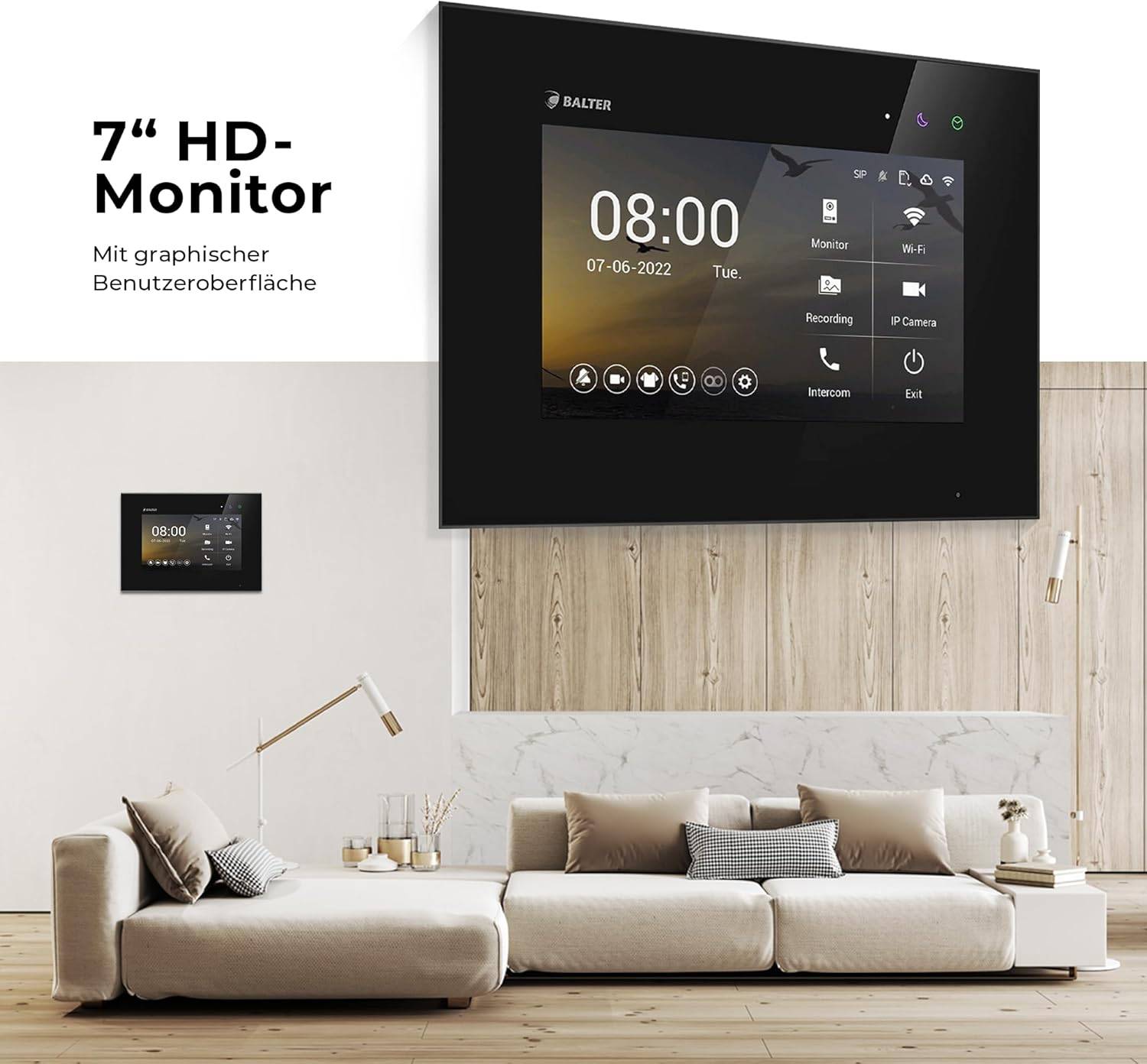 HD Video Türsprechanlage mit Fingerprint RFID und Smartphone App für 4 Familienhaus, 4x Monitore