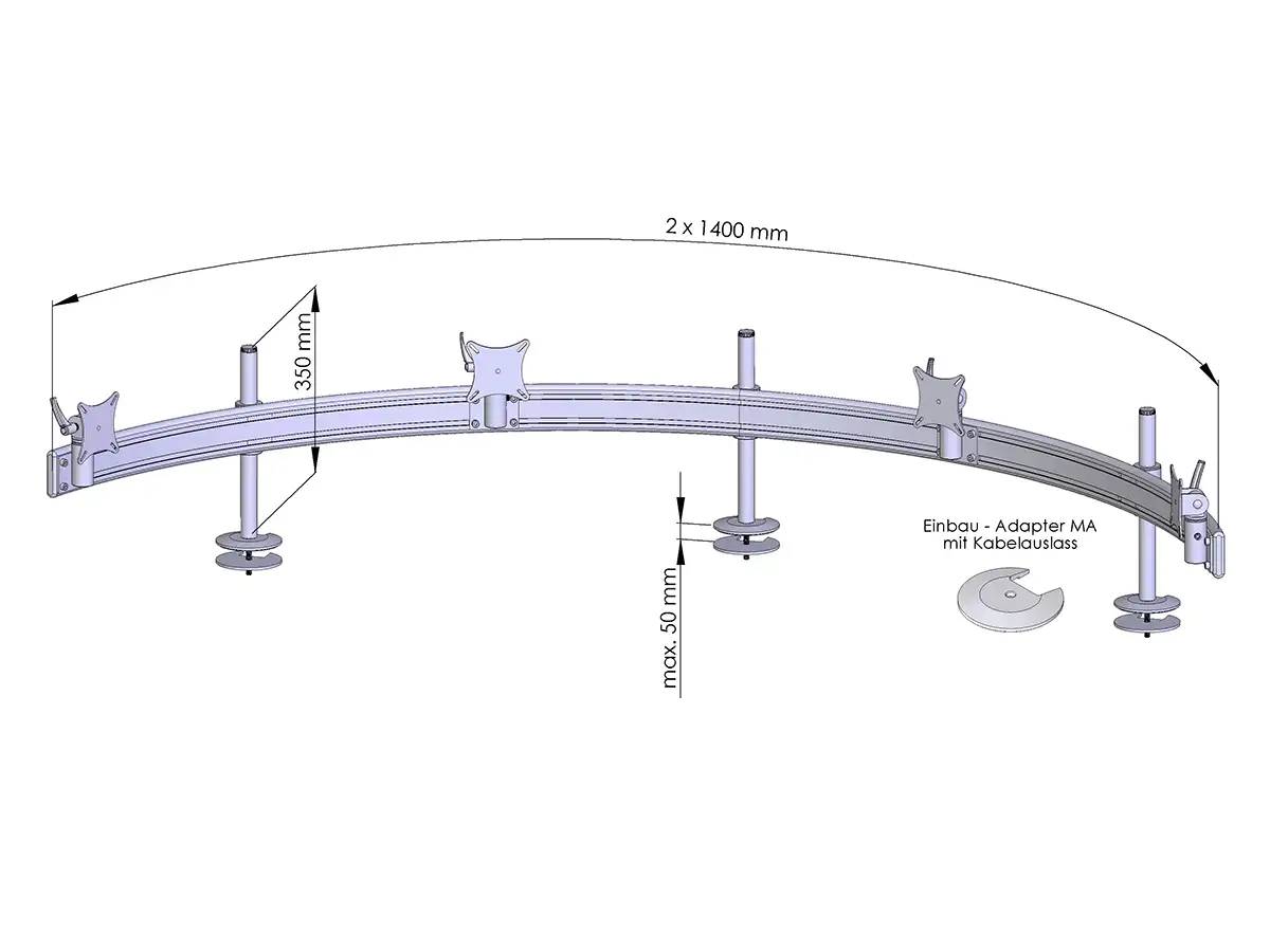 Para System Monitorhalterung für 4 Monitore Einbauadapter mit Kabelauslass (MA) 4er - 25''-32''