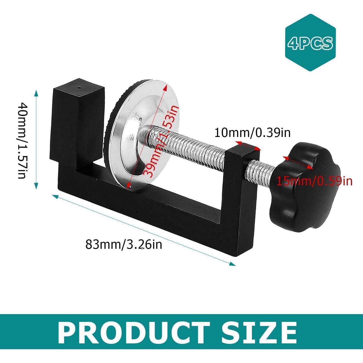 Ein Metallklemmwerkzeug mit beschrifteten Abmessungen: 40 mm Höhe, 83 mm Länge, 39 mm und 15 mm Teile; enthält Schraubengriff. Trägt die Bezeichnung '4 Stück'.