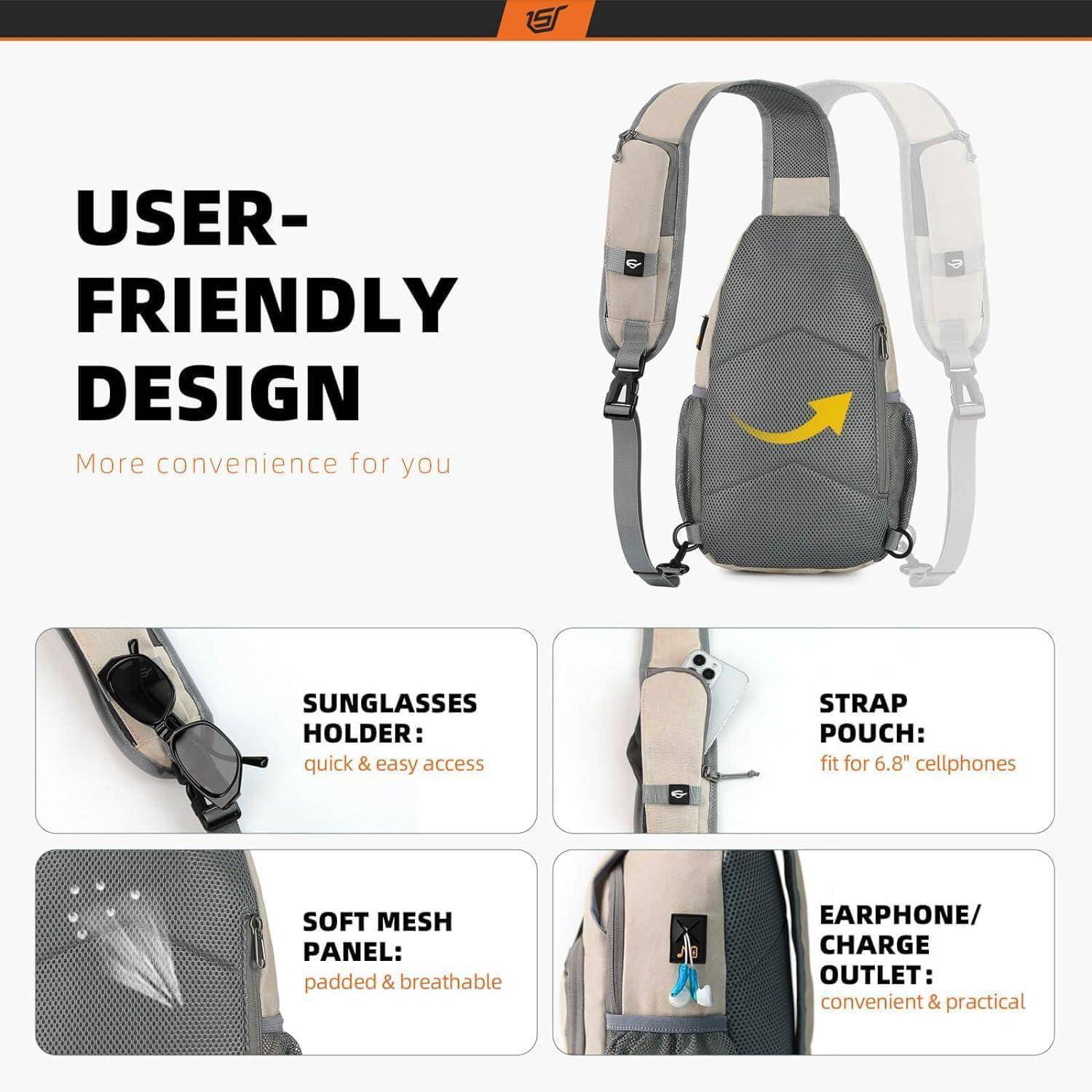 Brusttasche Sling Crossbody Klein Herren Damen Outdoor Urbanx7-beige