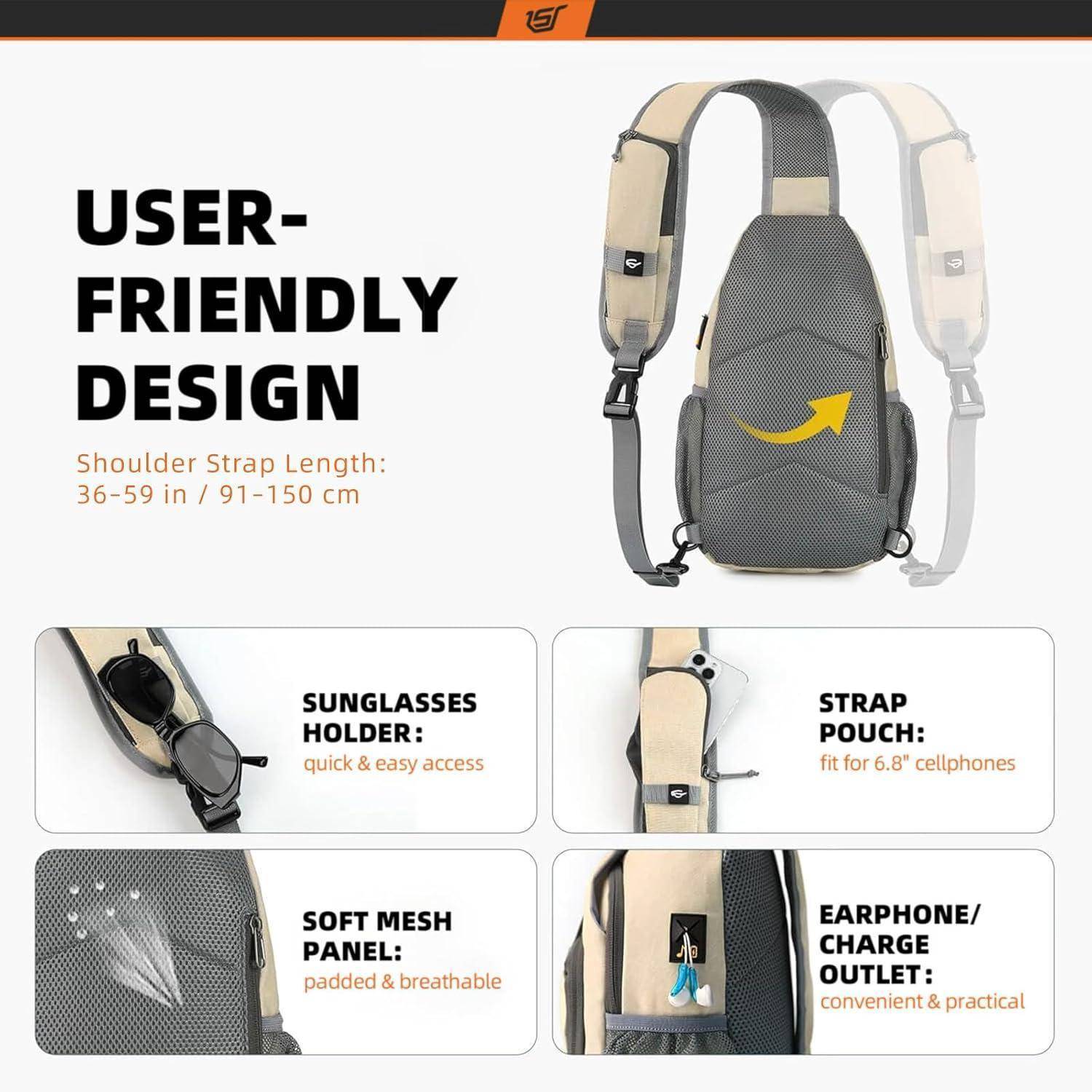 Brusttasche Sling Crossbody Klein Herren Damen Outdoor Urbanx7-beige