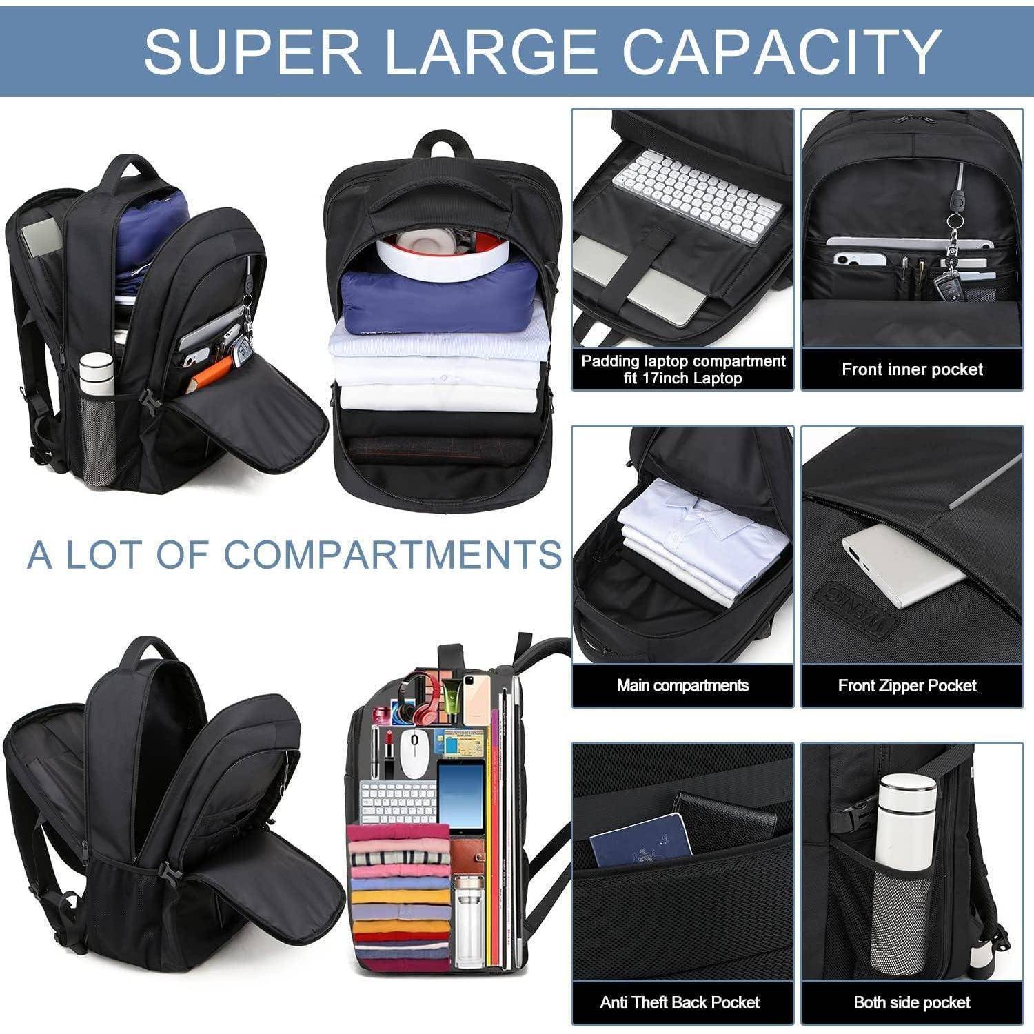 Laptop Rucksack Herren 17 Zoll USB Wasserdicht 17.3 Zoll Schwarz